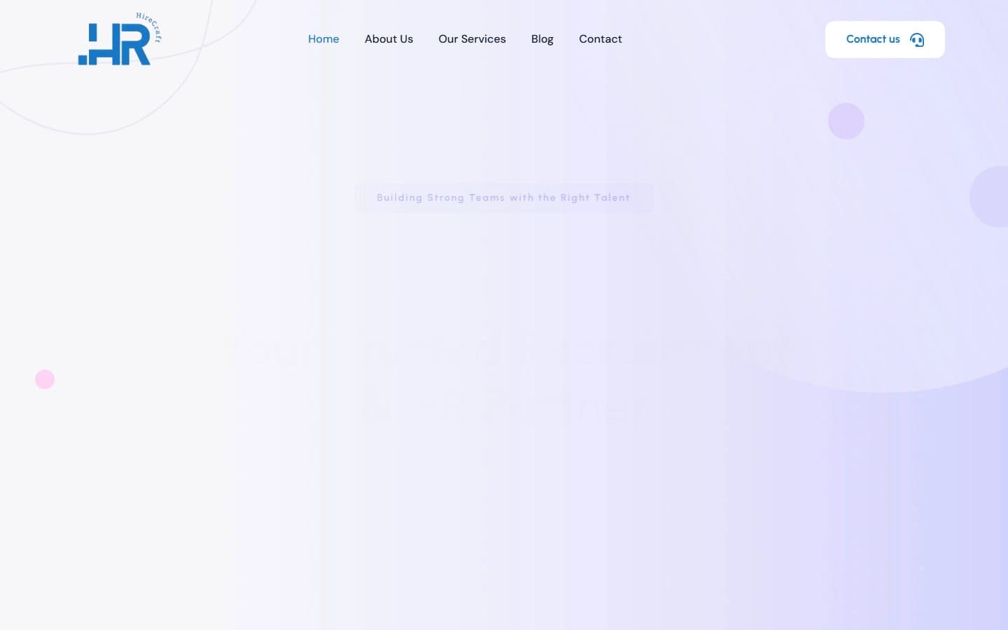 Public HireCraft website presenting recruitment and HR service offerings