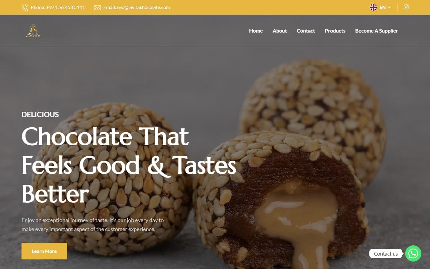 Public LaVita Chocolate website presenting brand storytelling and product categories