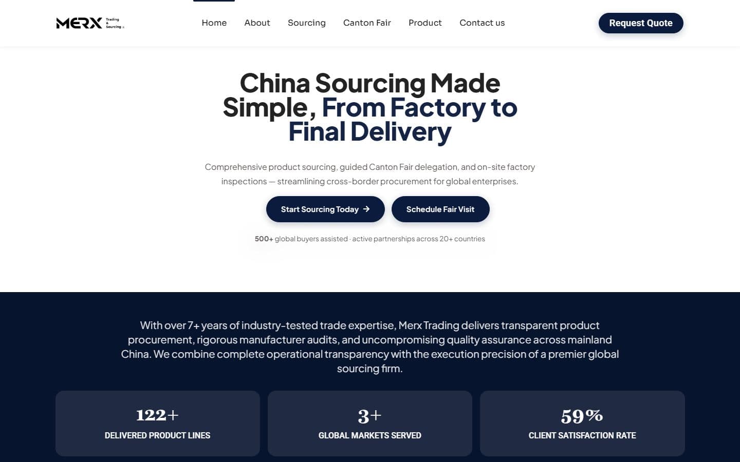 Public MERX Sourcing website presenting sourcing and procurement services